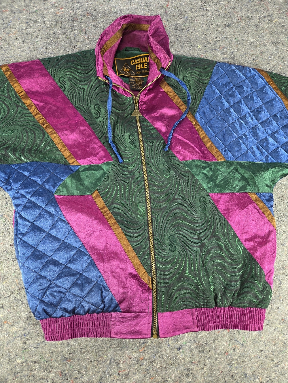 Vintage Casual Isle Gold Collection Jacket Petite P Colorblock 80s 90s Bomber